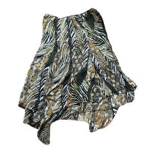 Chicos Green Yellow Animal Print Asymmetrical Skirt Size L